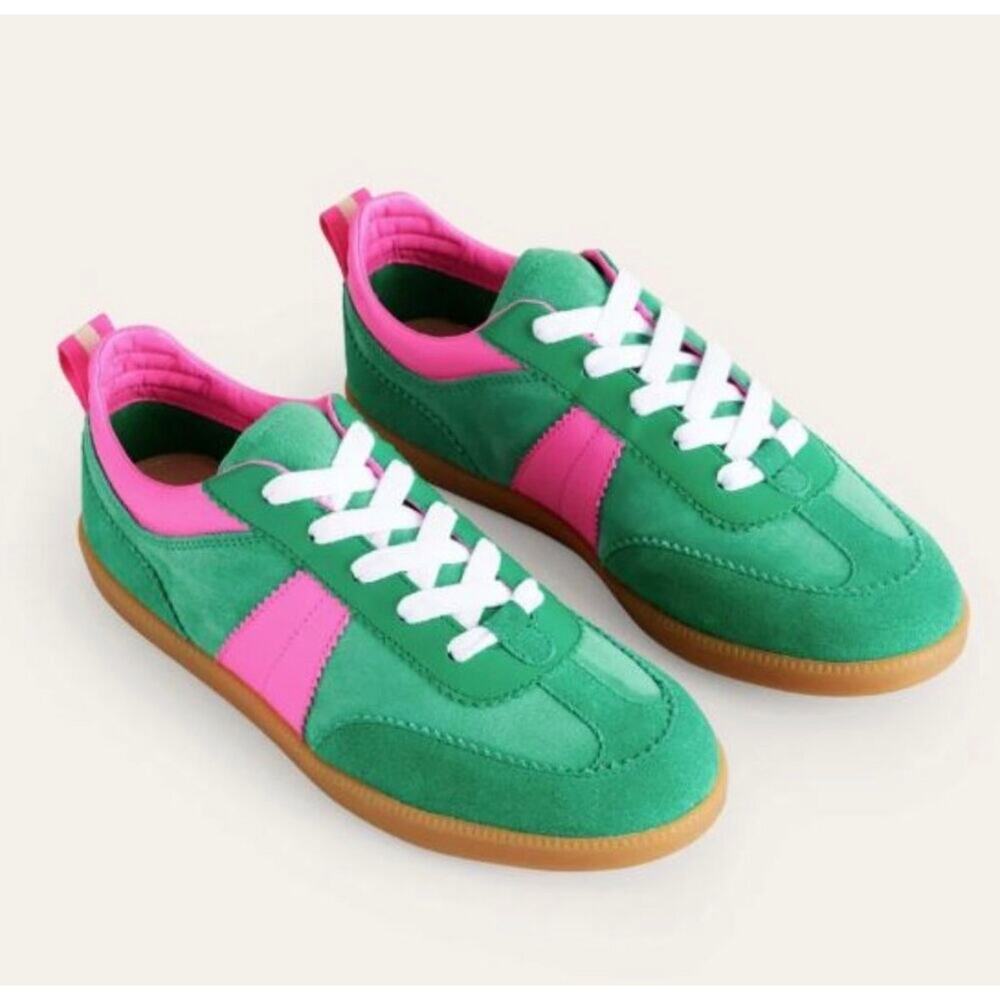 Boden Erin Retro Tennis Trainers Green Pink Suede Low Top Sneaker Women EU‎ 40